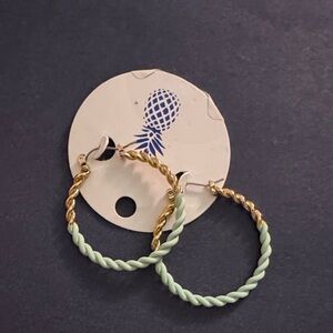 Twisted Gold-toned and Green Hoop Earrings